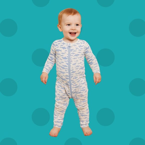 Joe Fresh Shark Print Baby Sleeper 18–24M – Blue Zip-Up Cotton Pajamas - Picture 1 of 7